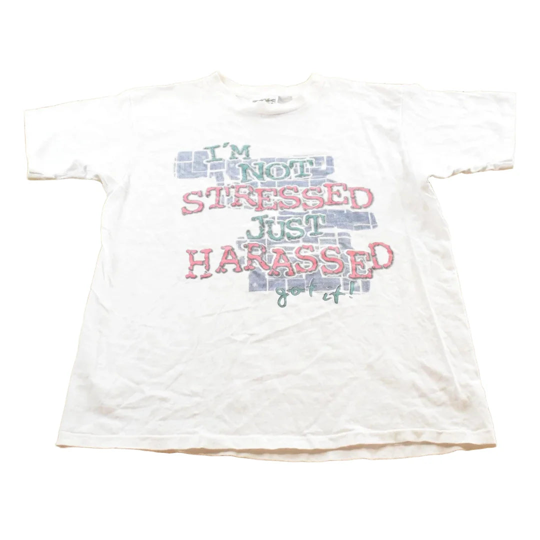 Vintage 1990s Not Stressed Just Harassed T-Shirt Men's L from propervintagecanada