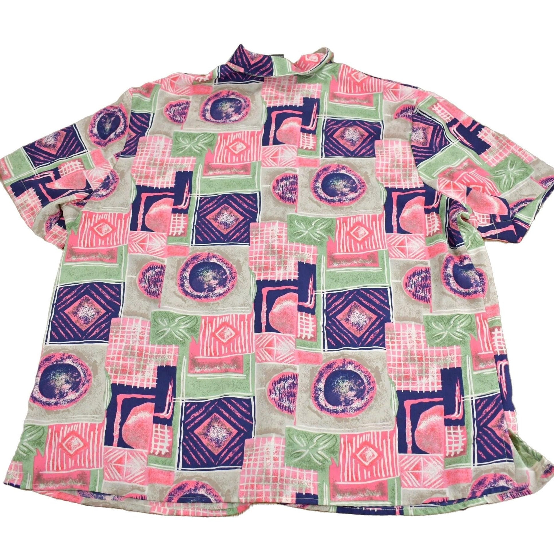 Vintage 1990s Notations Patchwork Button Up Short Sleeve Shirt Men's XL from propervintagecanada
