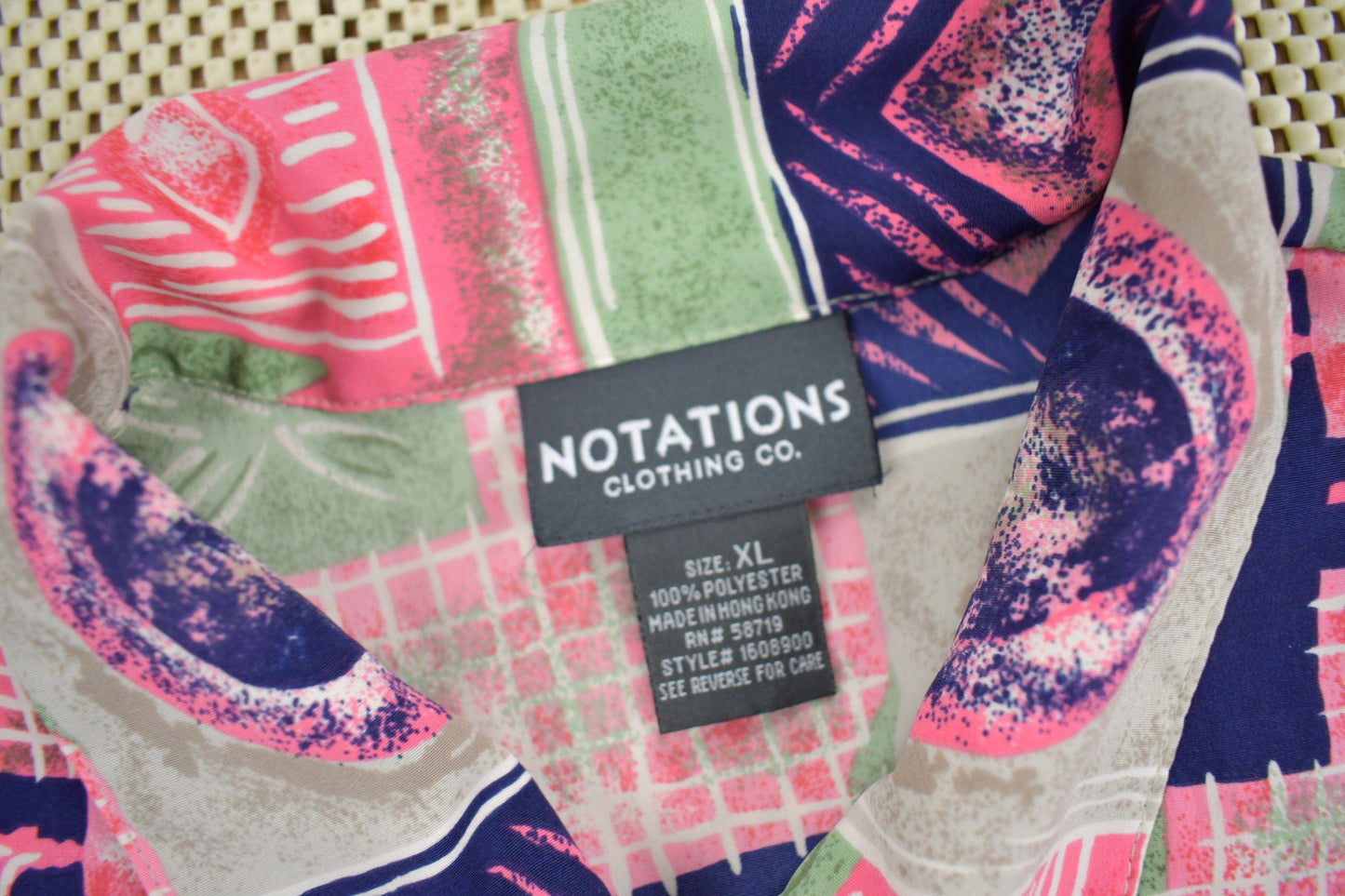 Vintage 1990s Notations Patchwork Button Up Short Sleeve Shirt Men's XL from propervintagecanada