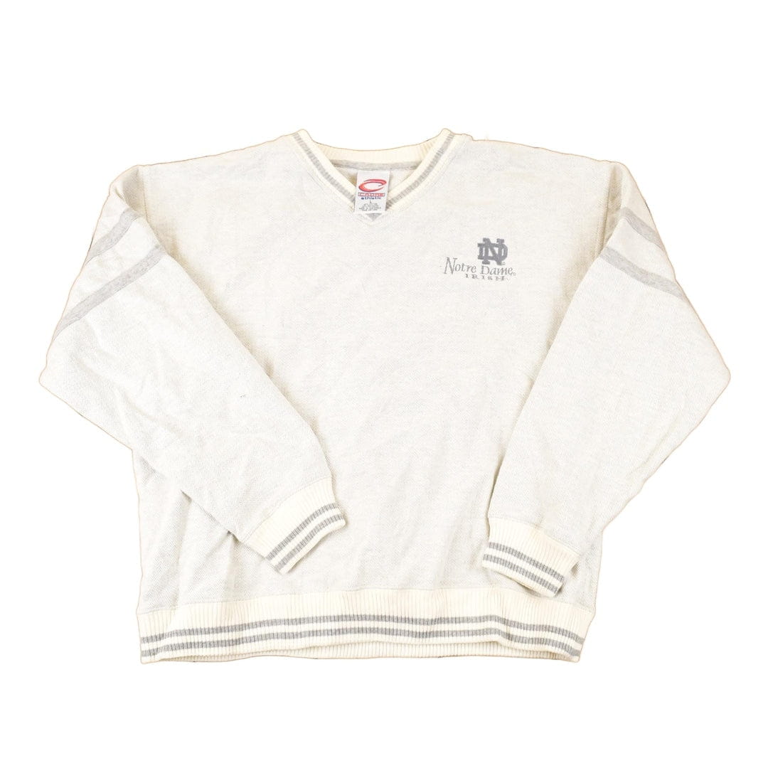 Vintage 1990s Notre Dame Embroidered University V Neck Sweatshirt Men's L from propervintagecanada