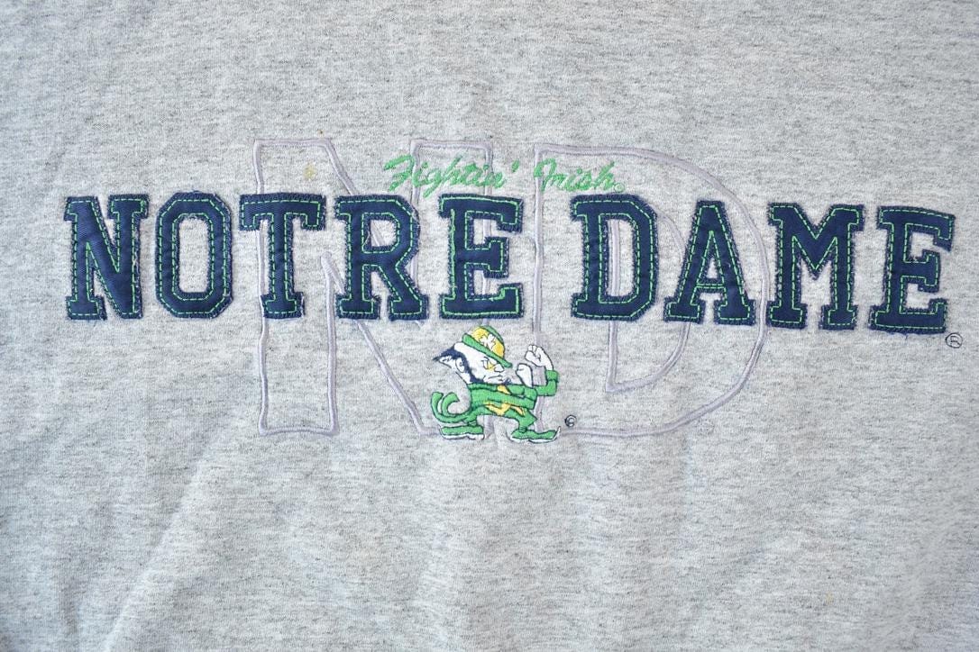 Vintage 1990s Notre Dame University The Game Crewneck Made In USA Men's XL from propervintagecanada