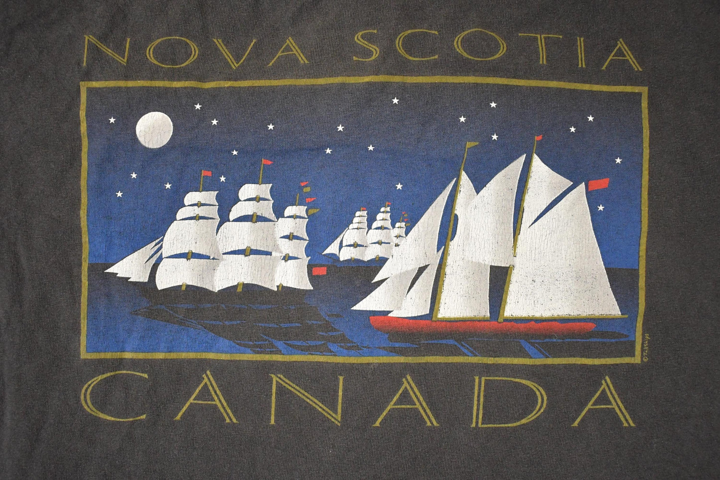 Vintage 1990s Nova Scotia Canada Sailboats Souvenir Travel T-Shirt Men's M from propervintagecanada