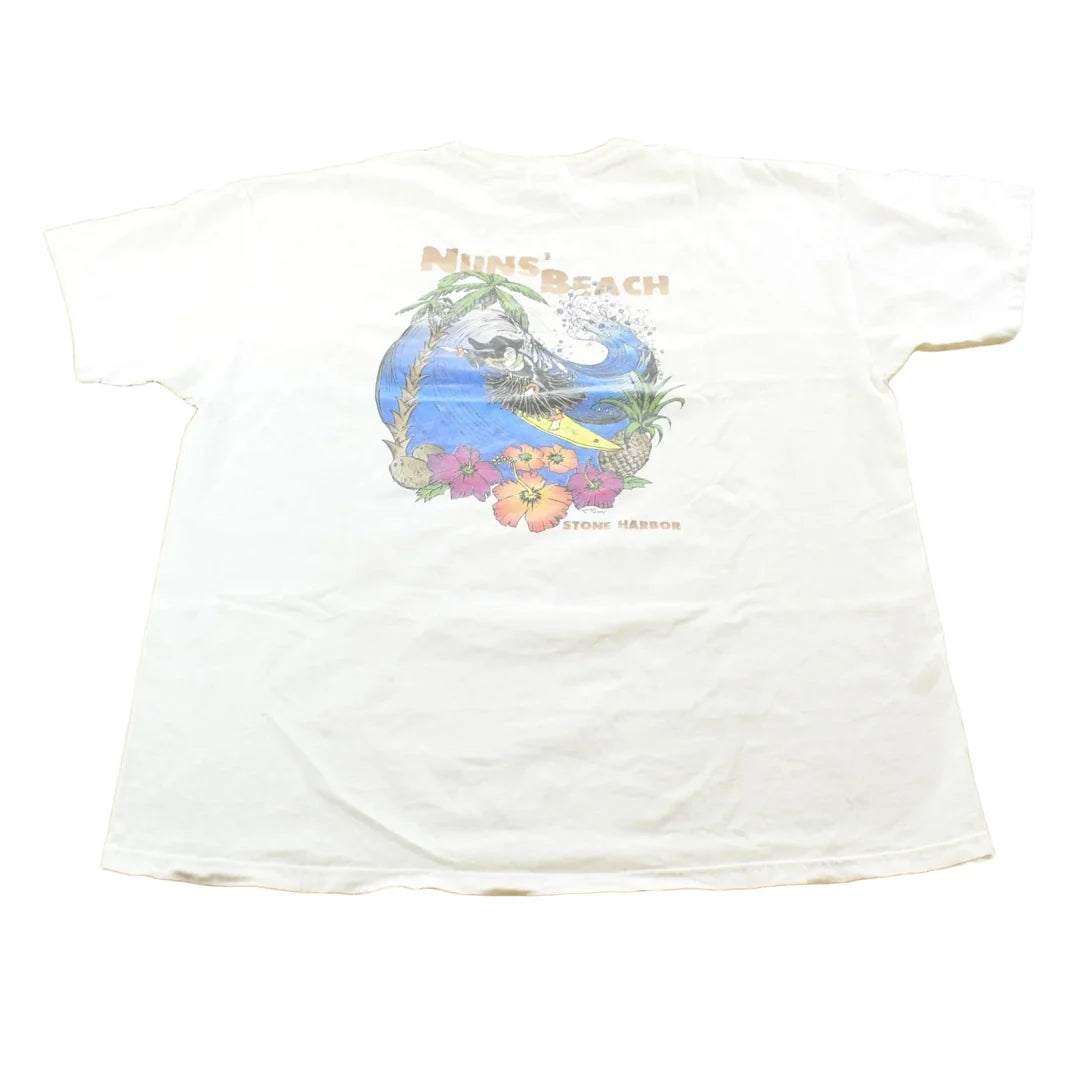 Vintage 1990s Nuns Beach Stone Harbor Surfing Souvenir Travel T-Shirt Mens XL from propervintagecanada