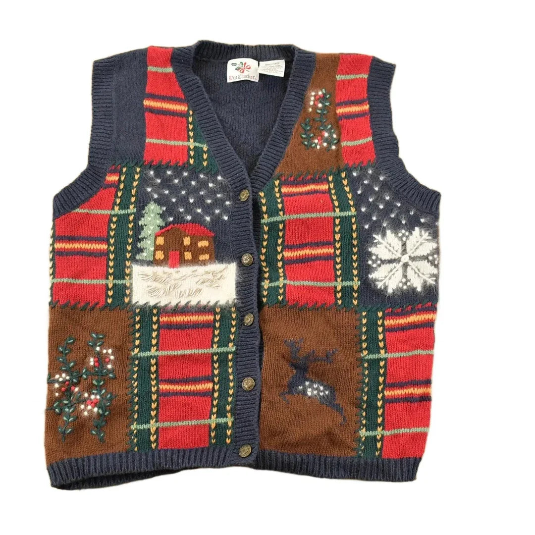 Vintage 1990s Nutcracker Christmas Theme Knit Cardigan Sweater Vest Women's Small from propervintagecanada