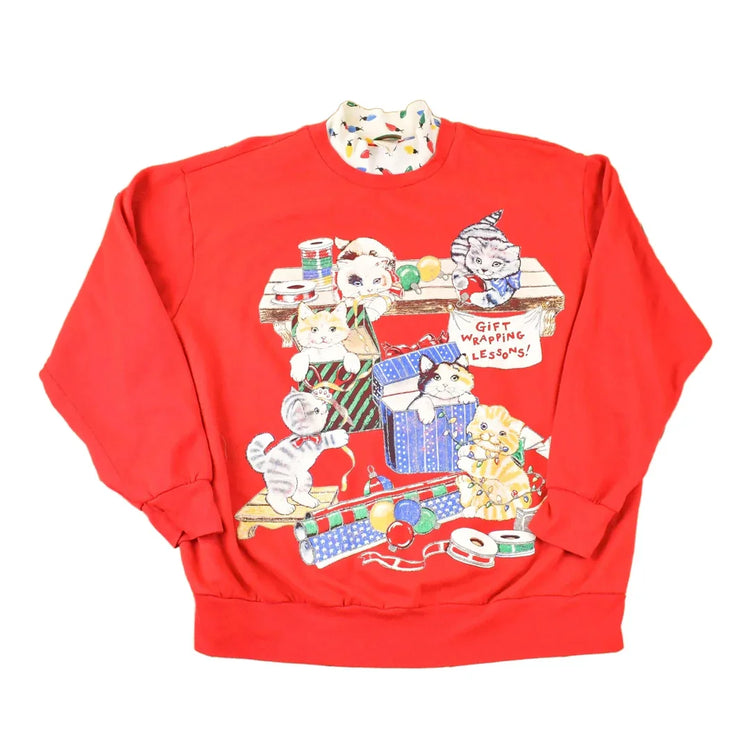 Vintage 1990s Nutcracker Plus Size Cute Christmas Kitty Double Collar Graphic Print Crewneck Sweatshirt Womens XL from propervintagecanada