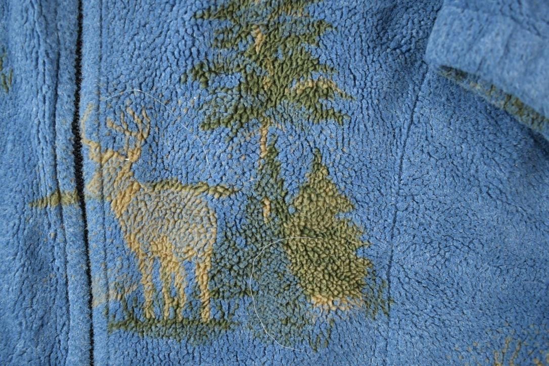 Vintage 1990s Obvious AOP Forest And Deer Fleece Sweater Men's XL from propervintagecanada