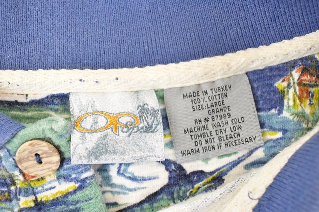 Vintage 1990s Ocean Pacific Sport AOP Boats Button Up Shirt Men's L from propervintagecanada