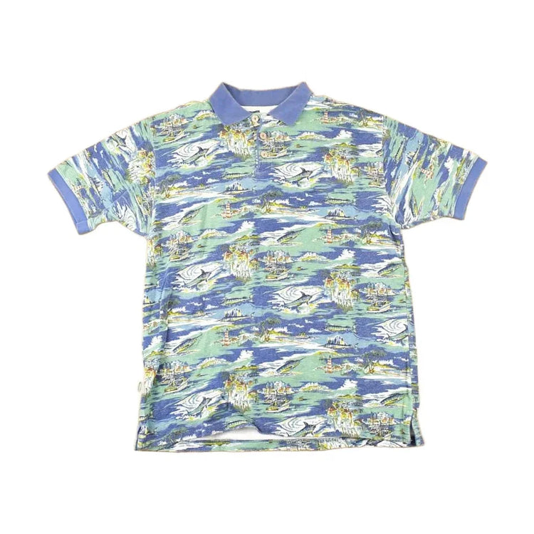 Vintage 1990s Ocean Pacific Sport AOP Boats Button Up Shirt Men's L from propervintagecanada