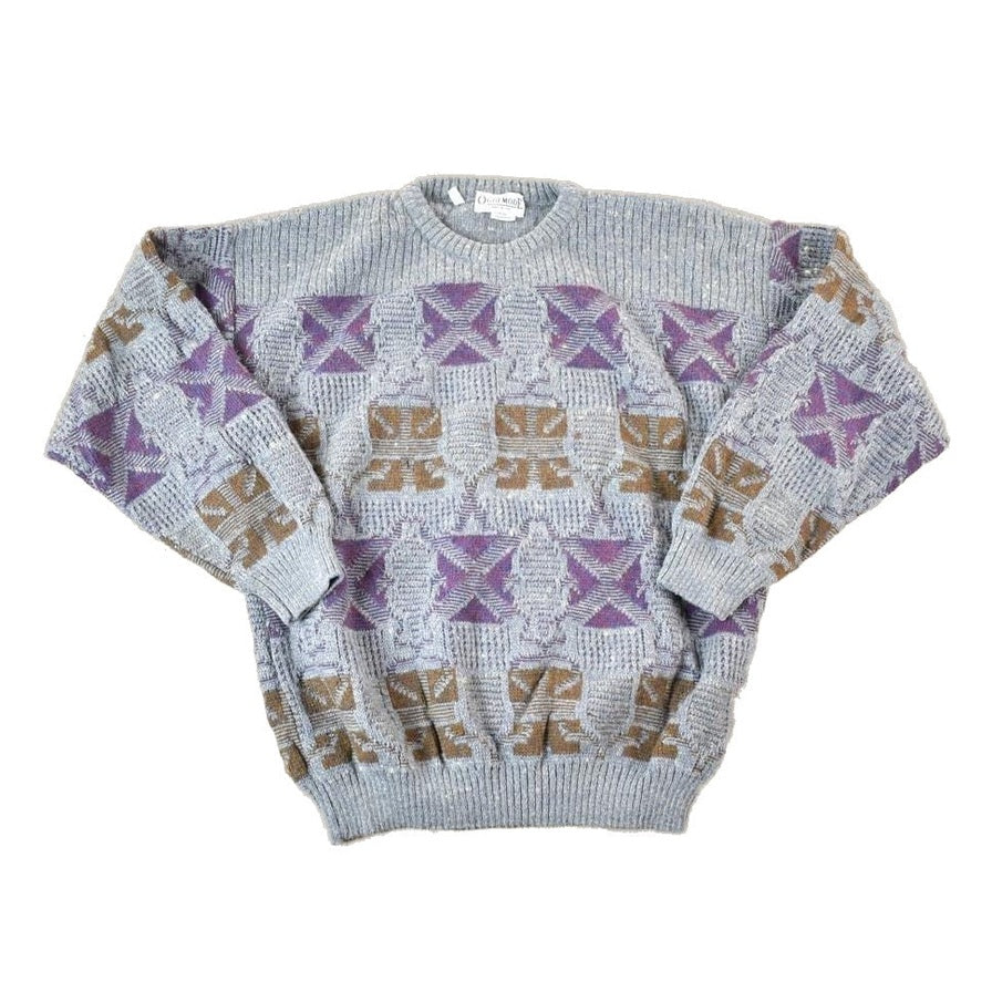 Vintage 1990s Oggi Mode Knit Abstract Pattern Wool Blend Crewneck Sweater Mens L from propervintagecanada