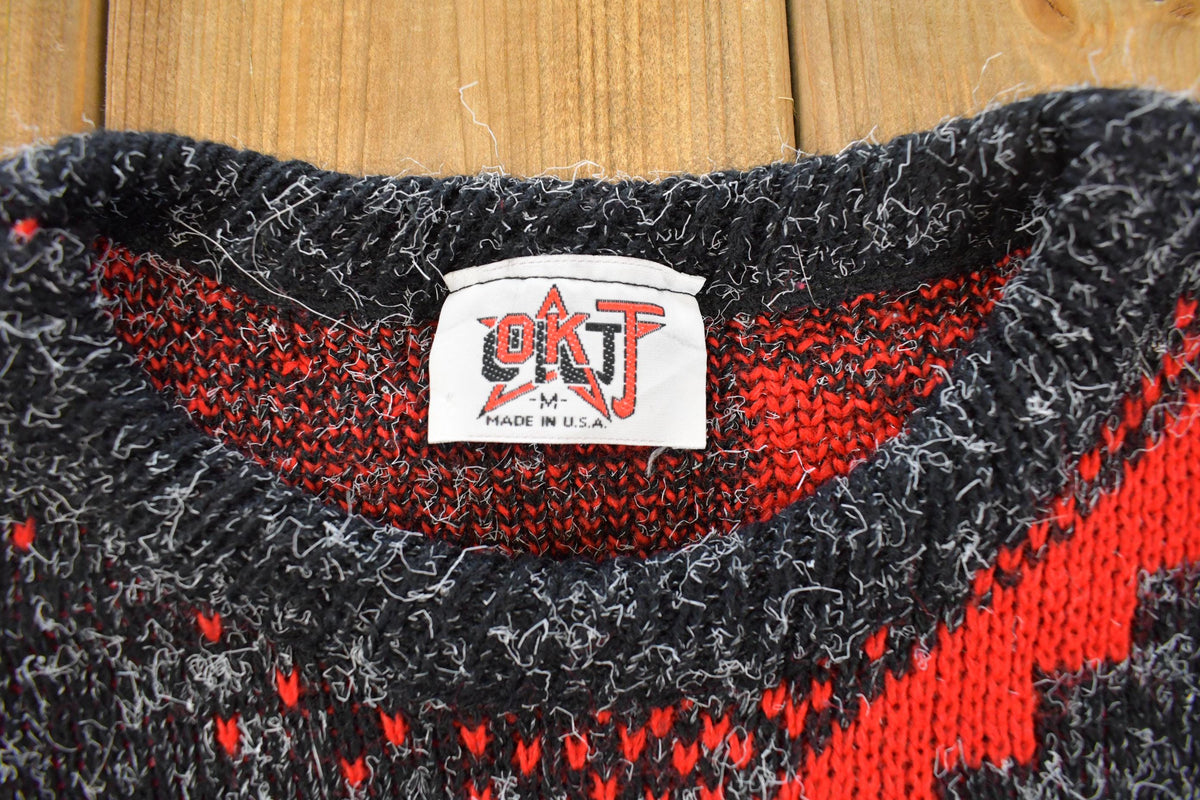 Vintage 1990s OKJ Geometric Frayed Knit Texture Crewneck Sweater Women's S / Abstract Pattern 3D Knitted Sweatshirt / Made In USA / Preppy from propervintagecanada