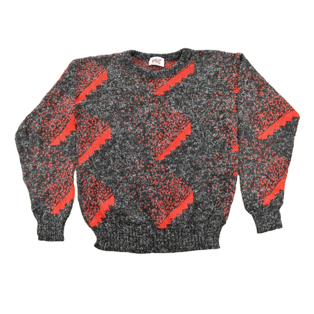 Vintage 1990s OKJ Geometric Frayed Knit Texture Crewneck Sweater Women's S / Abstract Pattern 3D Knitted Sweatshirt / Made In USA / Preppy from propervintagecanada