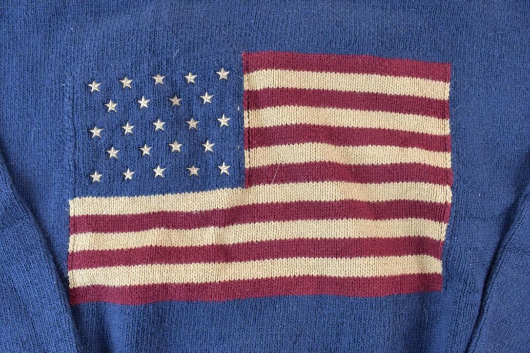 Vintage 1990s Old Glory American Flag Knit Crewneck Sweater Men's Medium from propervintagecanada