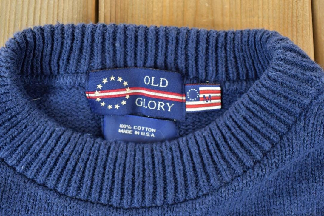 Vintage 1990s Old Glory American Flag Knit Crewneck Sweater Men's Medium from propervintagecanada