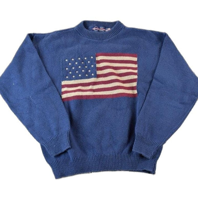Vintage 1990s Old Glory American Flag Knit Crewneck Sweater Men's Medium from propervintagecanada
