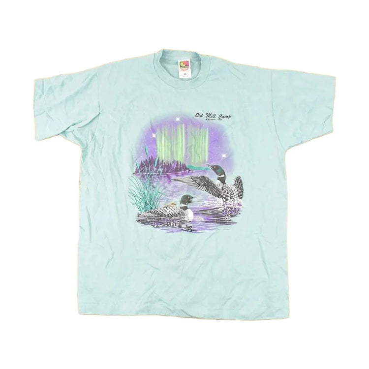 Vintage 1990s Old Mill Camp Northern Lights Souvenir Travel T-Shirt Men's L from propervintagecanada
