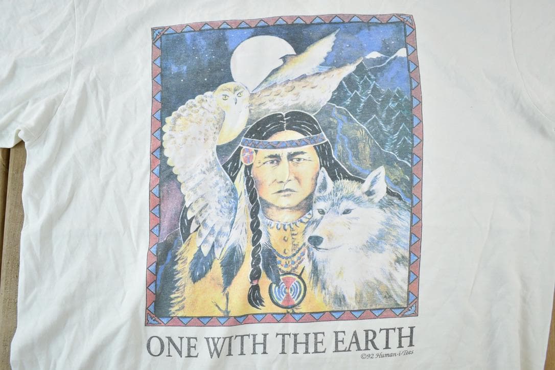 Vintage 1990s One With The Earth Souvenir Single Stitch Graphic Print T-Shirt Men's XL from propervintagecanada