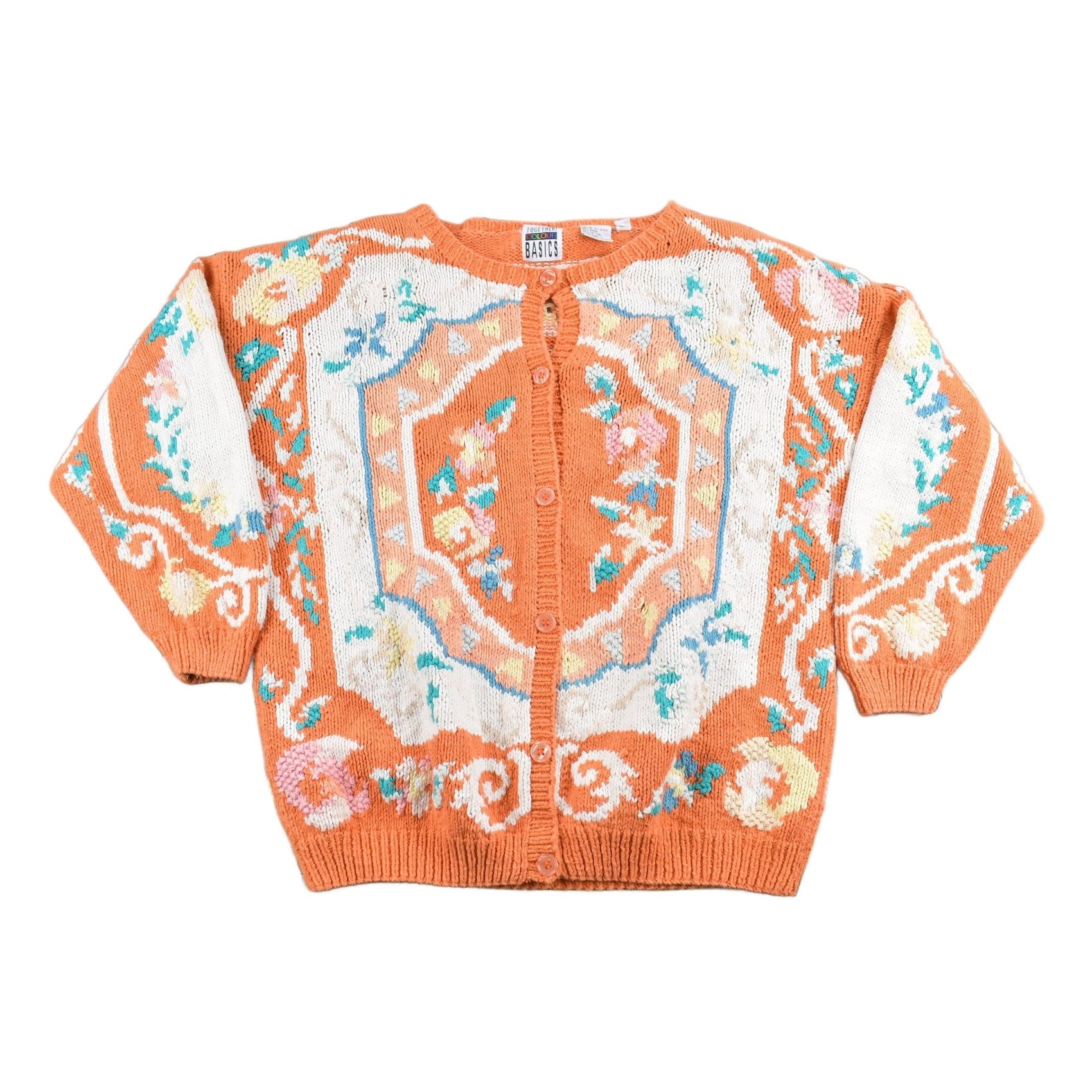 Vintage 1990s Orange Abstract Pattern Cardigan Sweater Women's S from propervintagecanada
