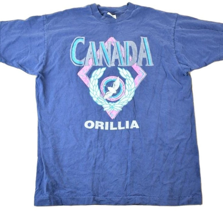 Vintage 1990s Orillia Canada Souvenir Single Stitch Graphic Print T-Shirt Made In Canada Men's XL from propervintagecanada