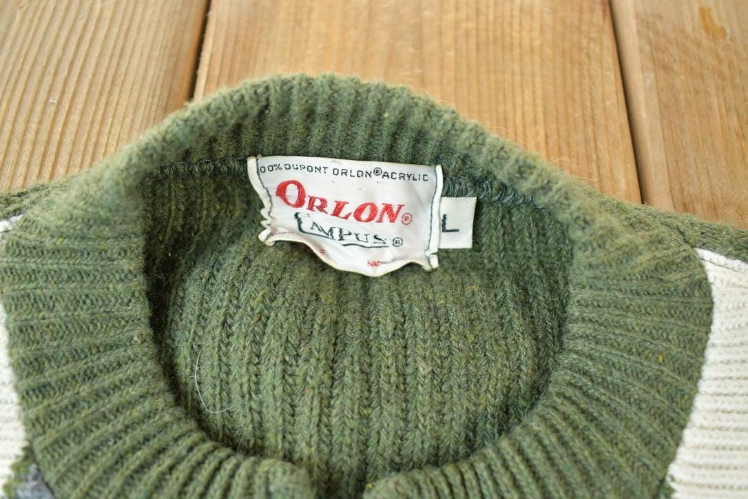 Vintage 1990s Orlon Canvas Knit Striped Zip Up Cardigan Sweater Mens L from propervintagecanada