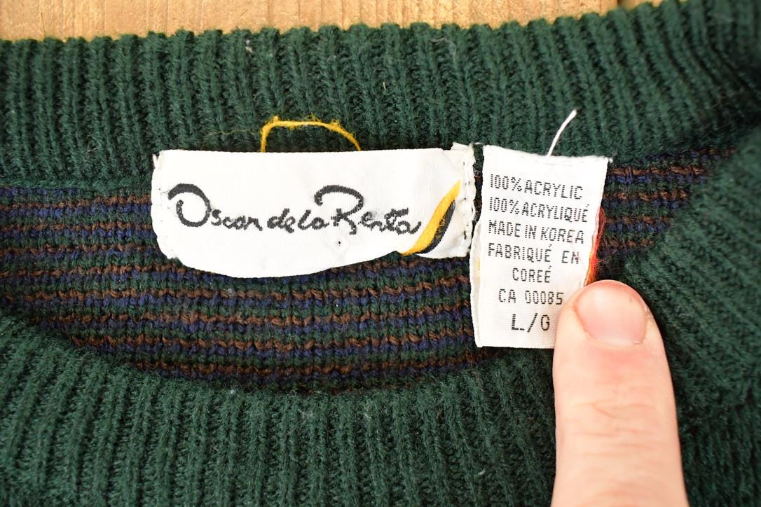 Vintage 1990s Oscar De La Renta Outdoorsman Deer Knit Crewneck Sweater Mens L from propervintagecanada