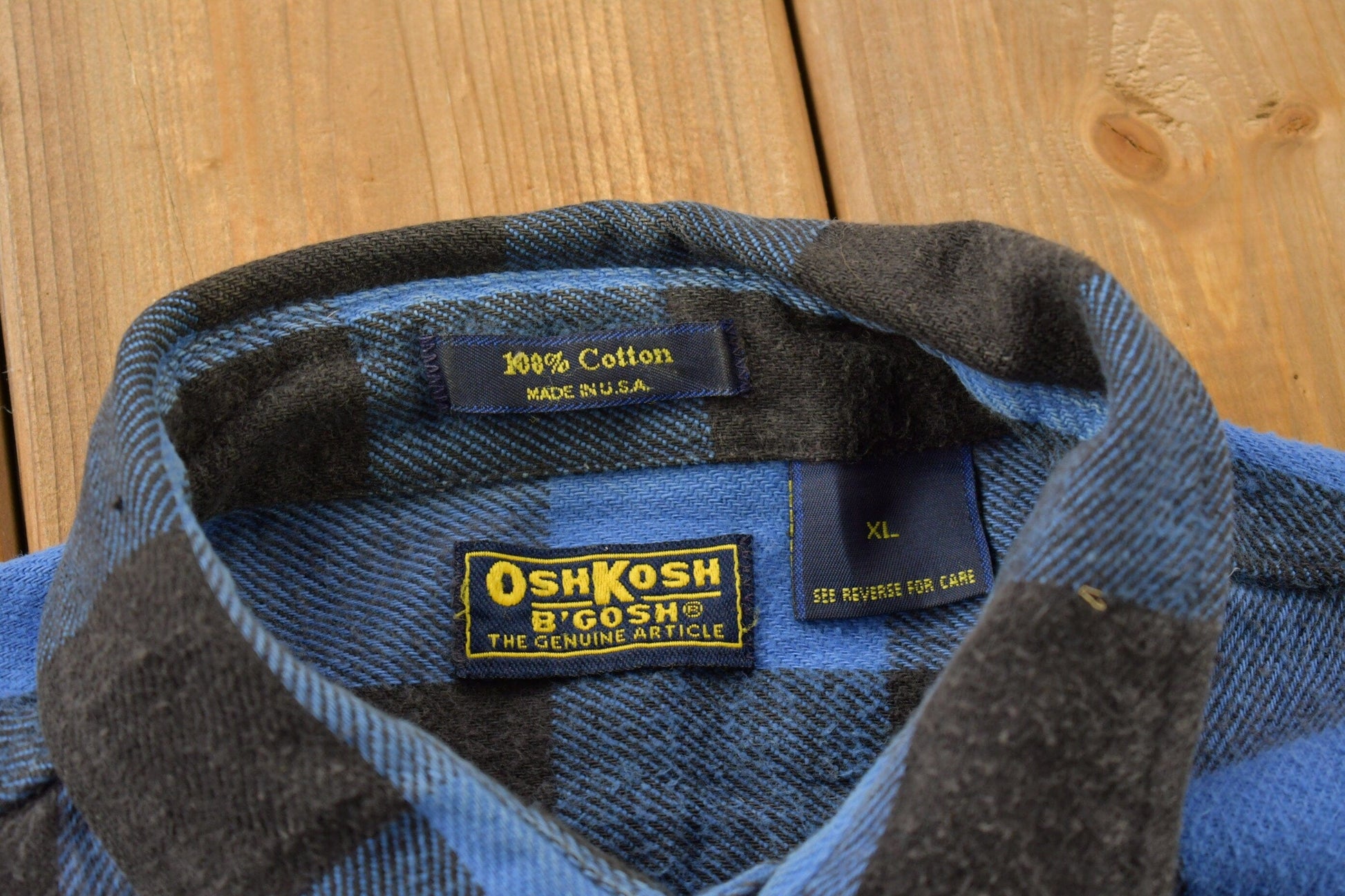 Vintage 1990s Osh Kosh B Gosh Blue Flannel Button Up Shirt Men's XL from propervintagecanada
