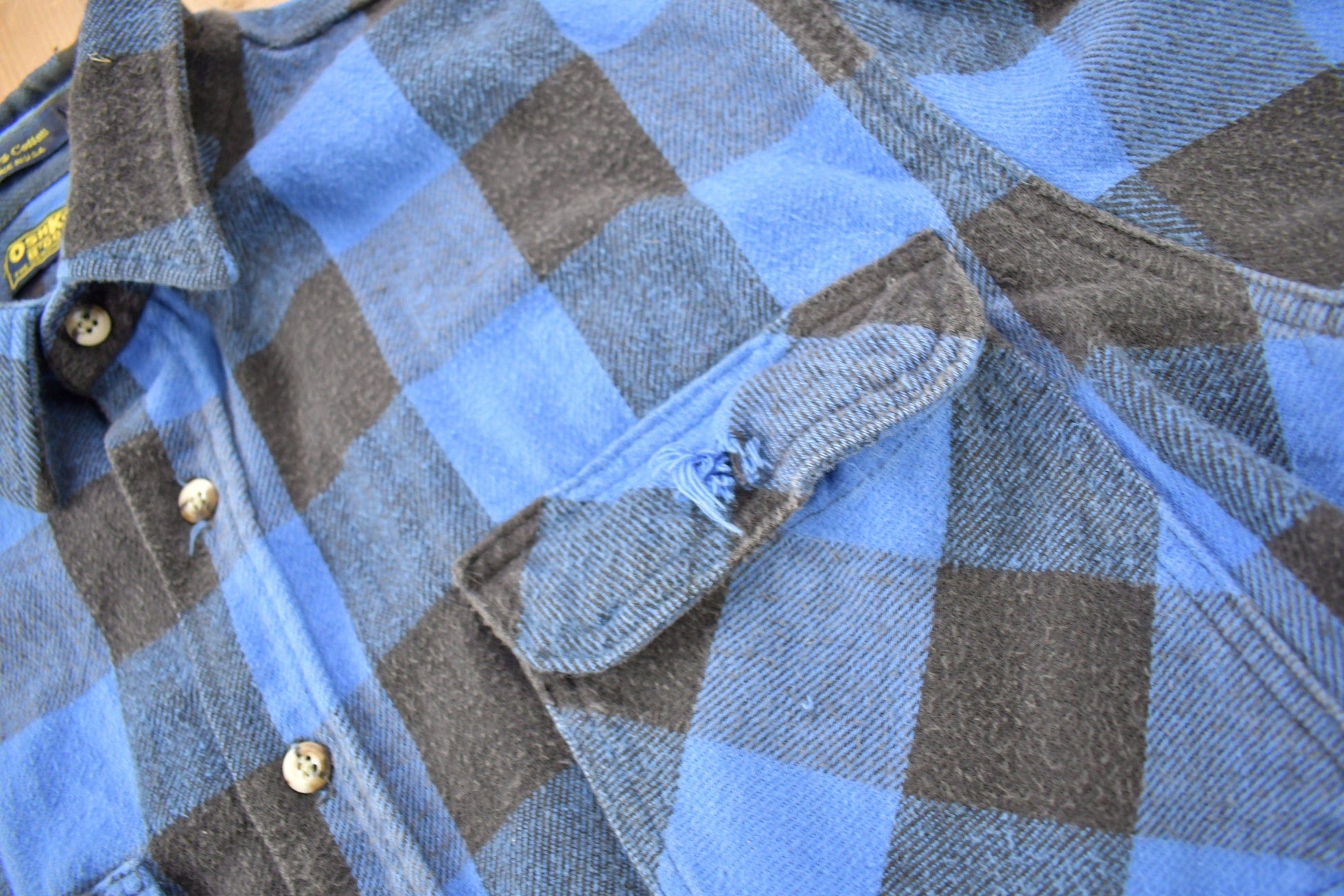 Vintage 1990s Osh Kosh B Gosh Blue Flannel Button Up Shirt Men's XL from propervintagecanada