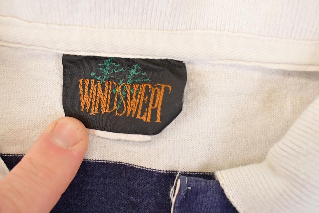 Vintage 1990s OSSSA Windswept Striped Rugby Button Up Shirt Men's L from propervintagecanada