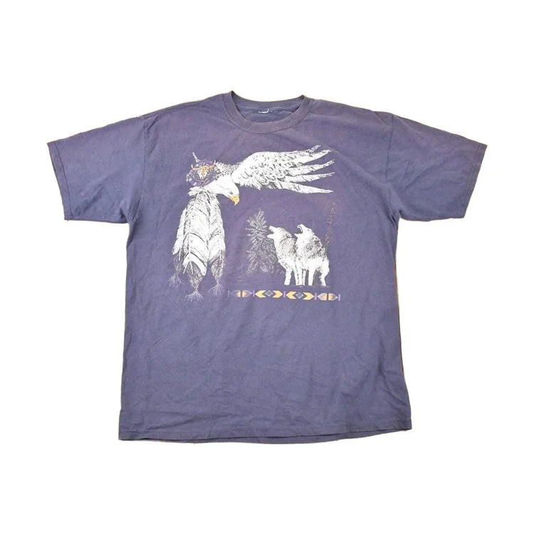 Vintage 1990s Outdoorsman Howling Wolves Eagle Souvenir T-Shirt Men's XL from propervintagecanada