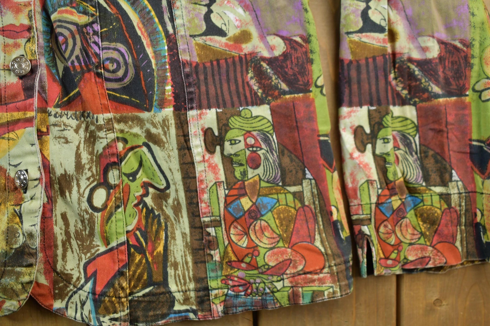 Vintage 1990s Pablo Picasso All Over Print Twill Jacket Women's XL from propervintagecanada