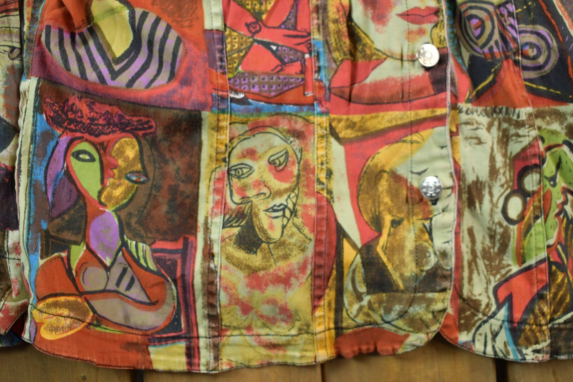 Vintage 1990s Pablo Picasso All Over Print Twill Jacket Women's XL from propervintagecanada