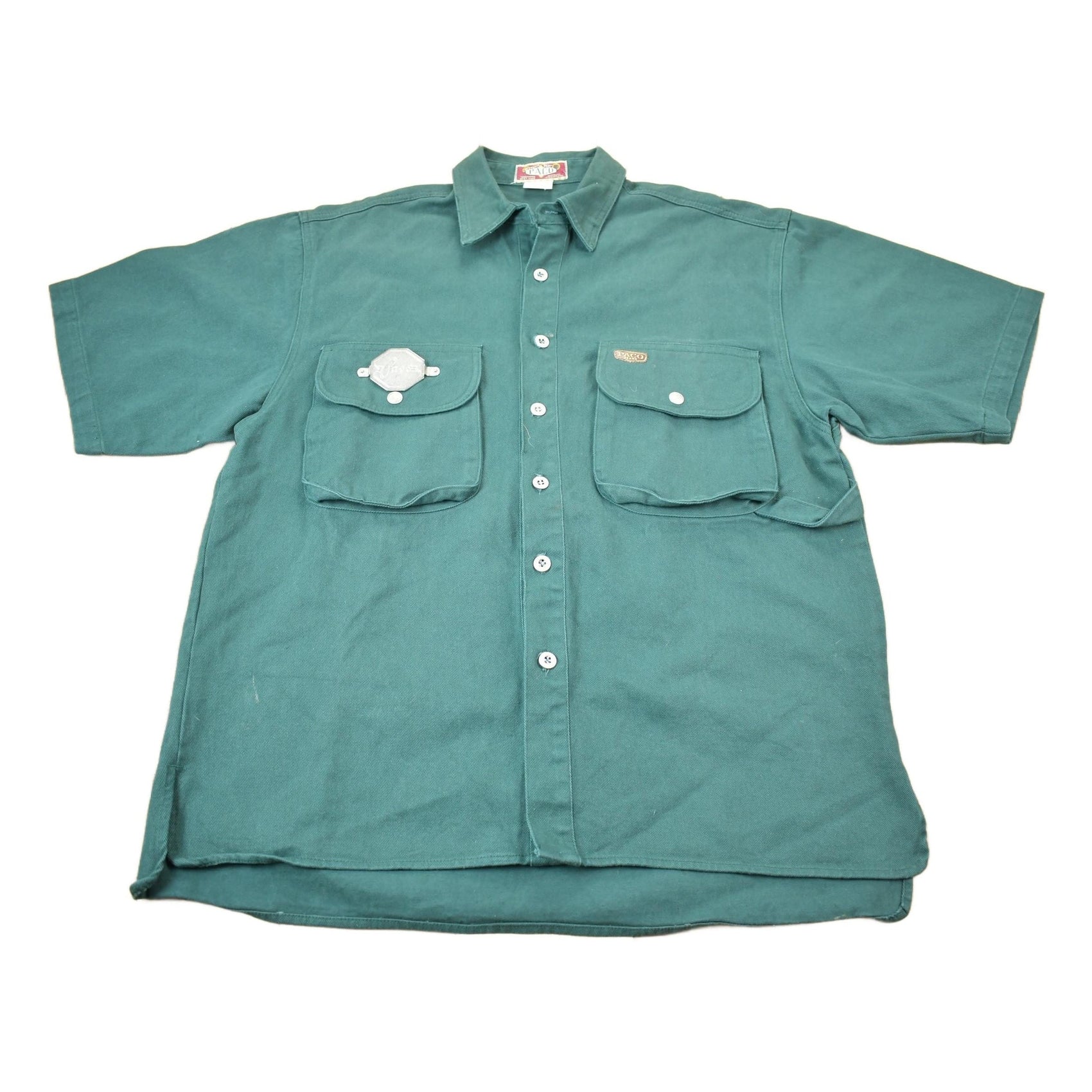Vintage 1990s PACO Short Sleeve Forest Green Jean Jacket Size Large from propervintagecanada