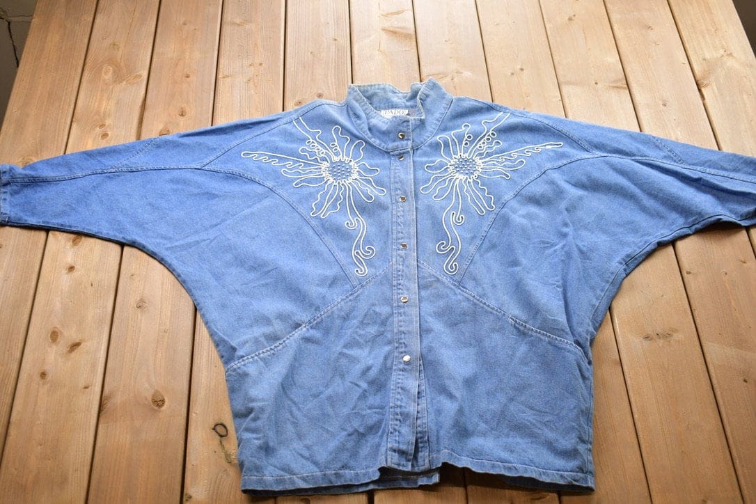 Vintage 1990s Pado California Western Theme Button Up Jean Shirt Men's 2XL from propervintagecanada