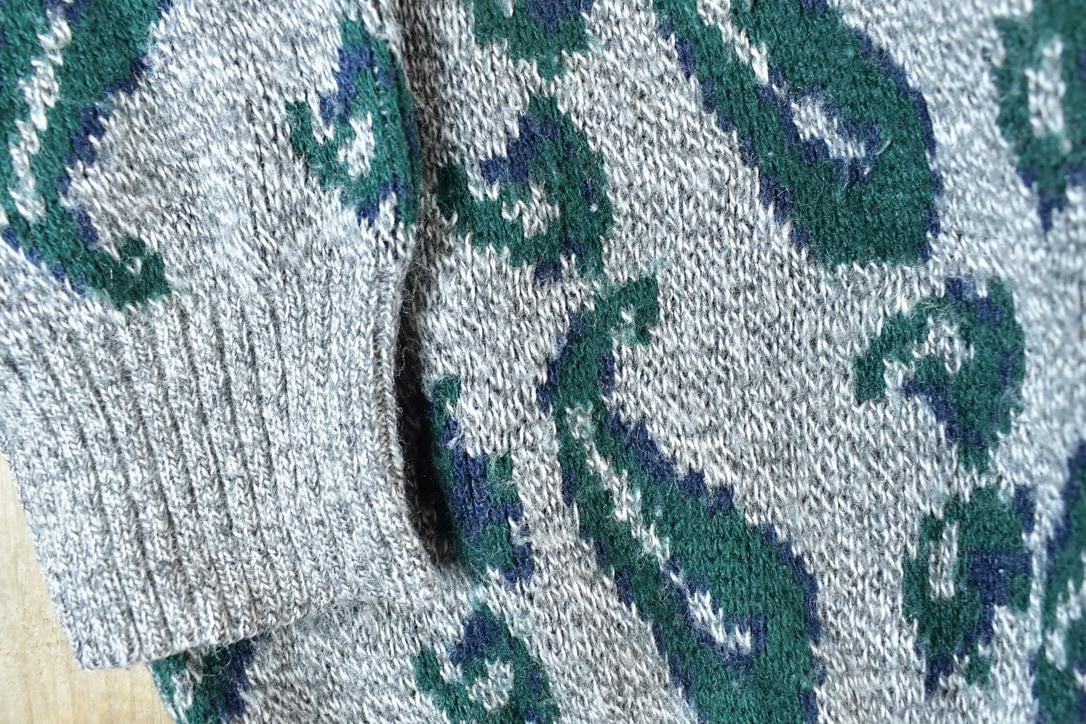 Vintage 1990s Paisley Knit Abstract Pattern Crewneck Sweater Men's Large from propervintagecanada