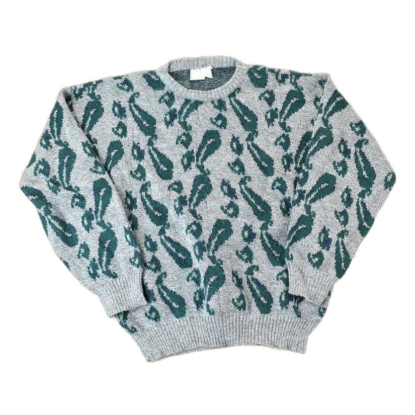 Vintage 1990s Paisley Knit Abstract Pattern Crewneck Sweater Men's Large from propervintagecanada