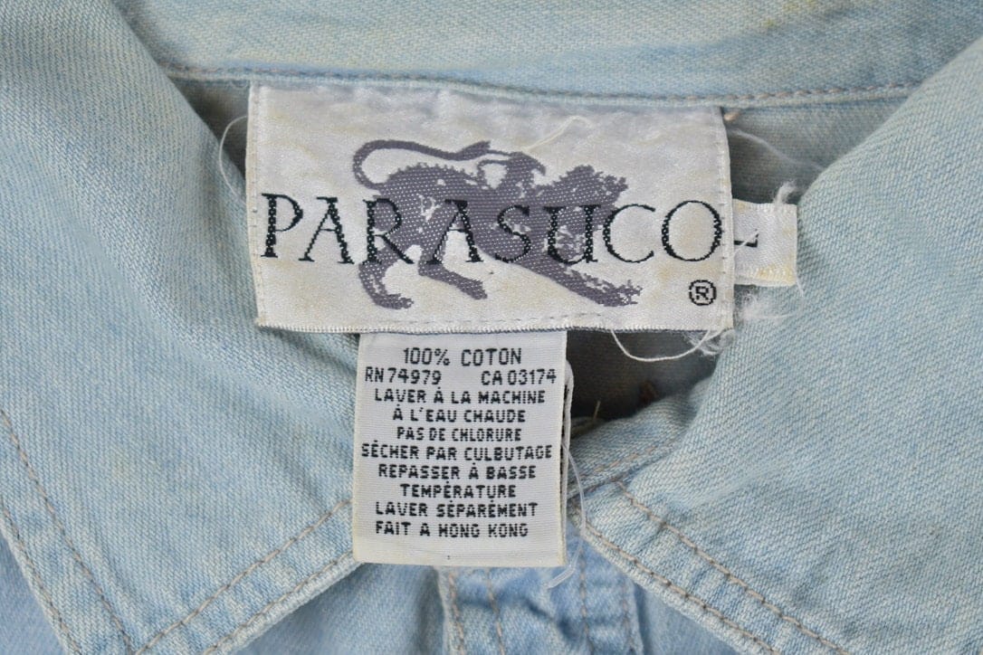 Vintage 1990s Parasuco Denim Button Up Shirt Men's XL from propervintagecanada