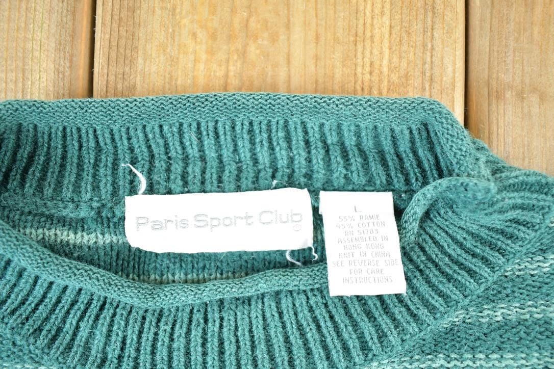 Vintage 1990s Paris Sport Club Knit Abstract Pattern Crewneck Sweater Womens M from propervintagecanada