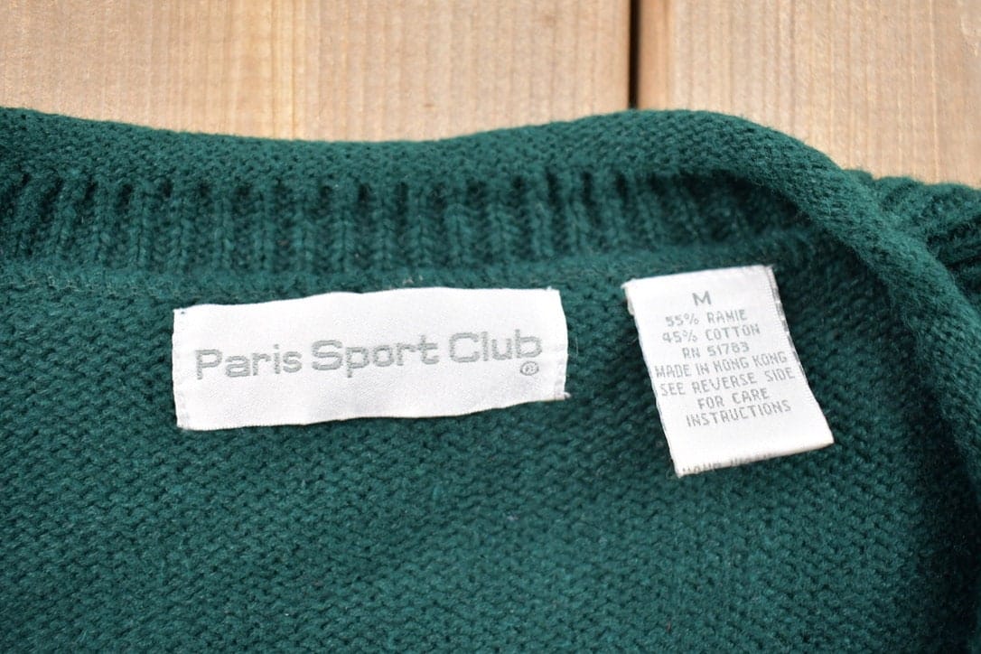 Vintage 1990s Paris Sport Club Knitted Cardigan Style Sweater Men's S from propervintagecanada