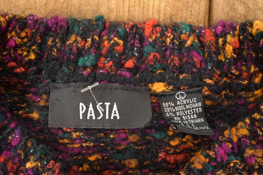 Vintage 1990s Pasta Abstract Knit Crewneck Sweater Women's L from propervintagecanada