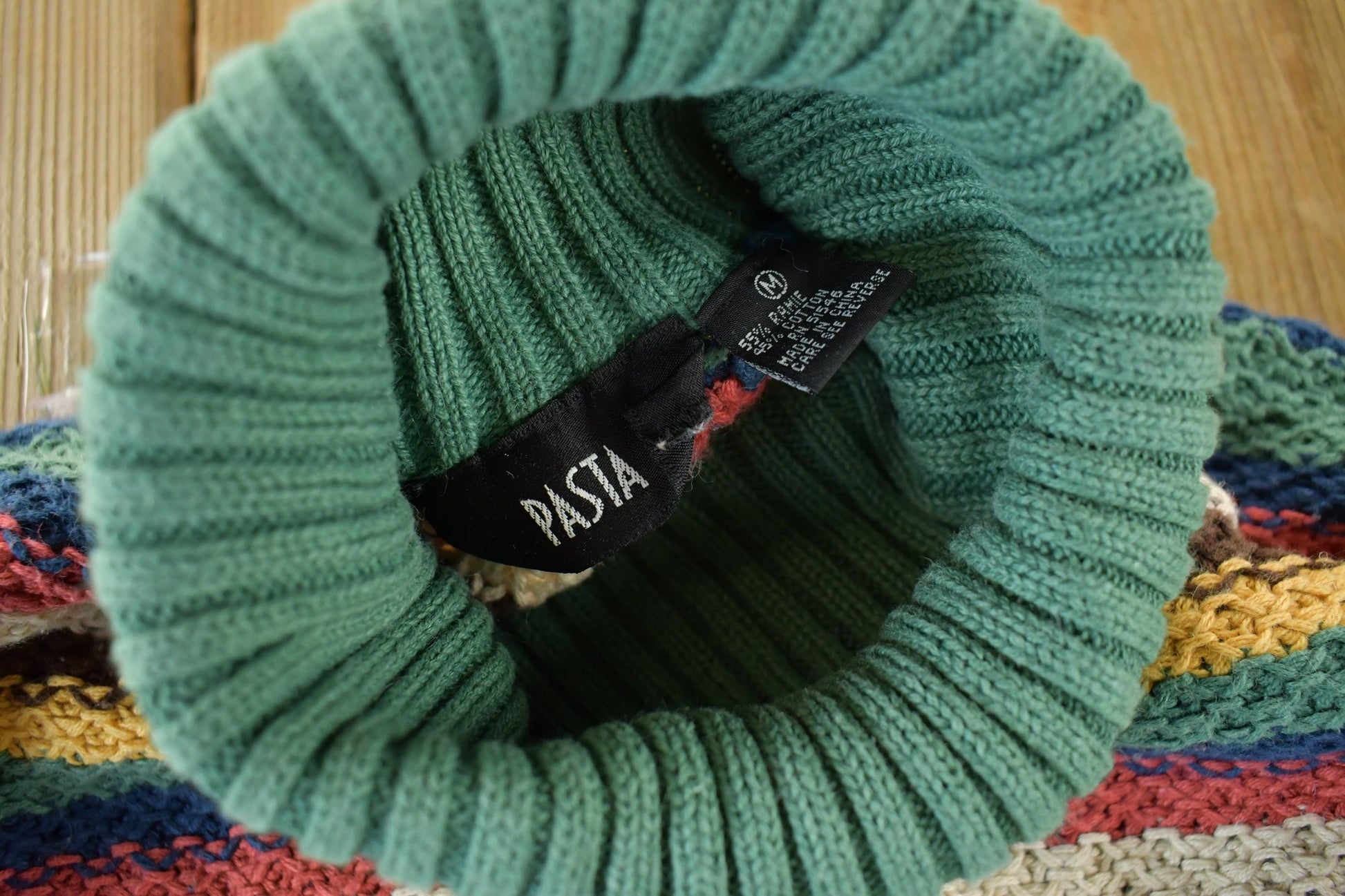 Vintage 1990s Pasta Knit Abstract Pattern Turtleneck Sweater Women's Medium from propervintagecanada