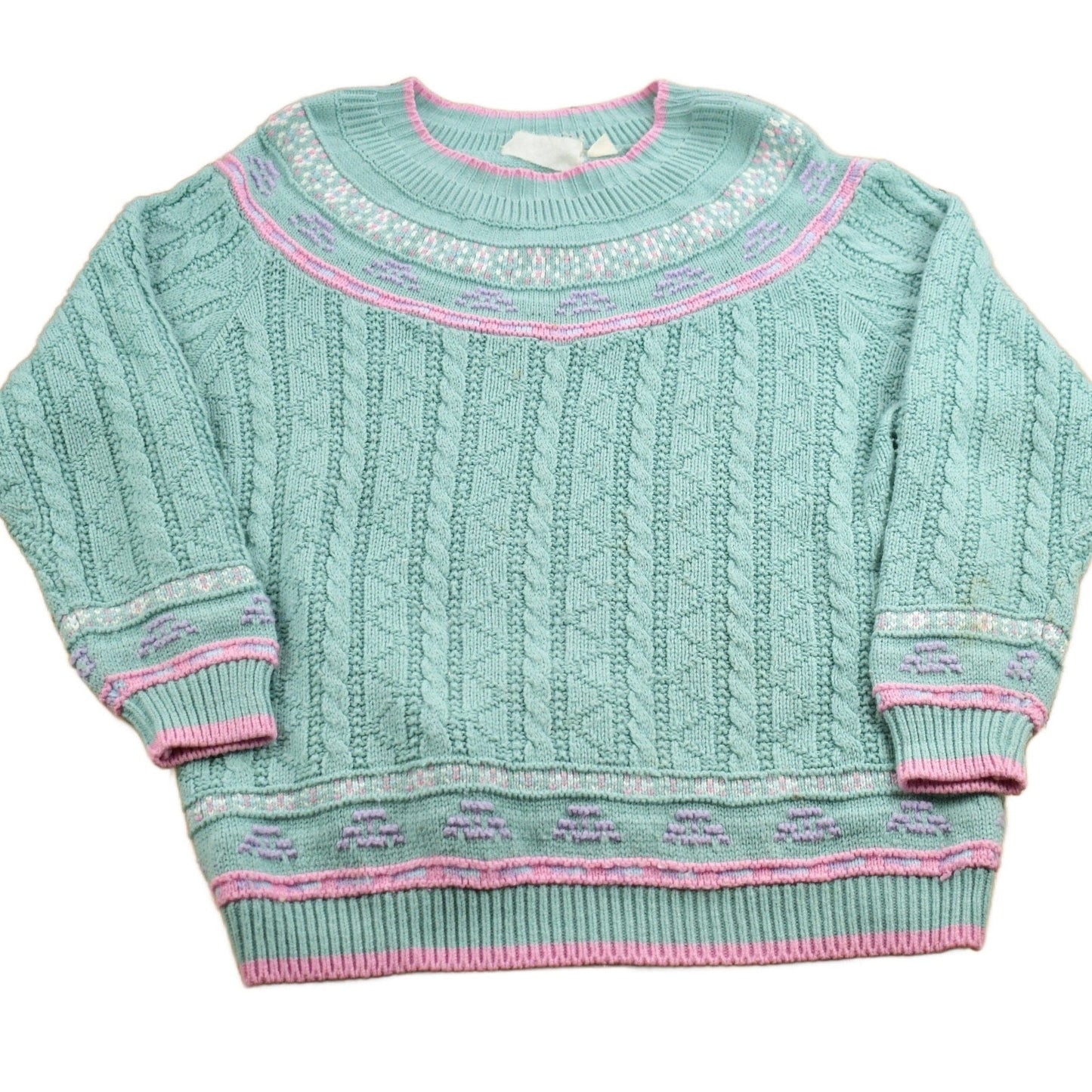 Vintage 1990s Pastel Cable Knitted Crewneck Sweater from propervintagecanada