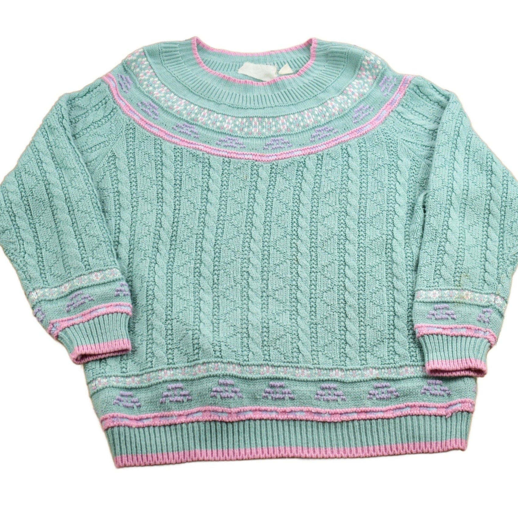 Vintage 1990s Pastel Cable Knitted Crewneck Sweater from propervintagecanada