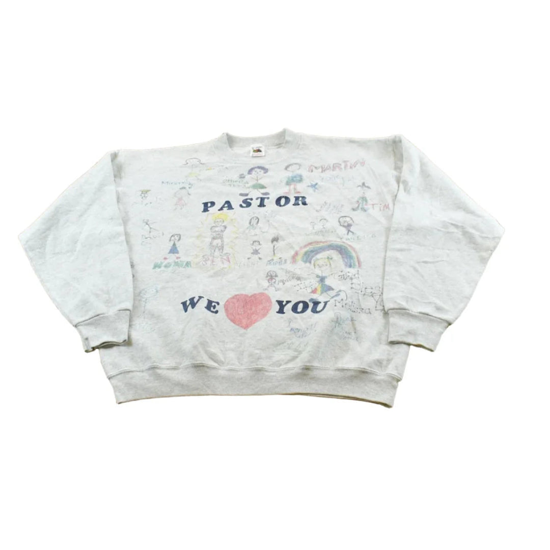 Vintage 1990s Pastor We Love You Hand Drawn Crewneck Sweatshirt Men's L / 90s Streetwear / Souvenir Travel / Made in USA from propervintagecanada