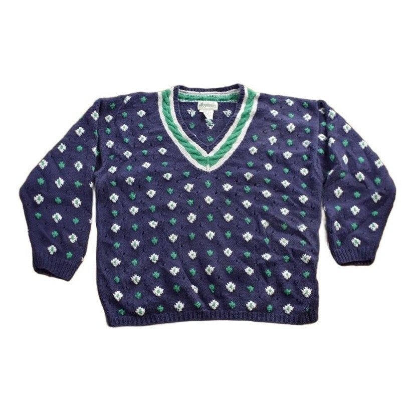 Vintage 1990s Patterned V-Neck Knitted Sweater Women's M from propervintagecanada