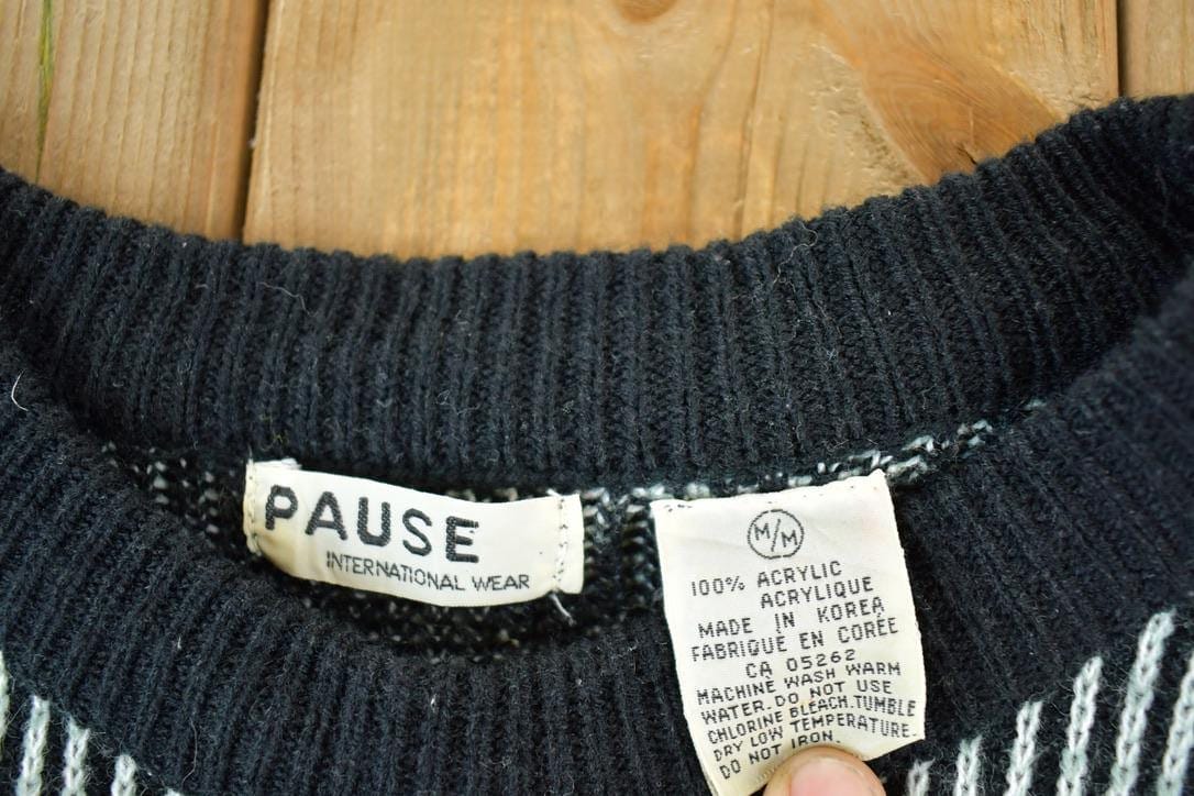 Vintage 1990s Pause Knit Abstract Pattern Crewneck Sweater Men's Large from propervintagecanada