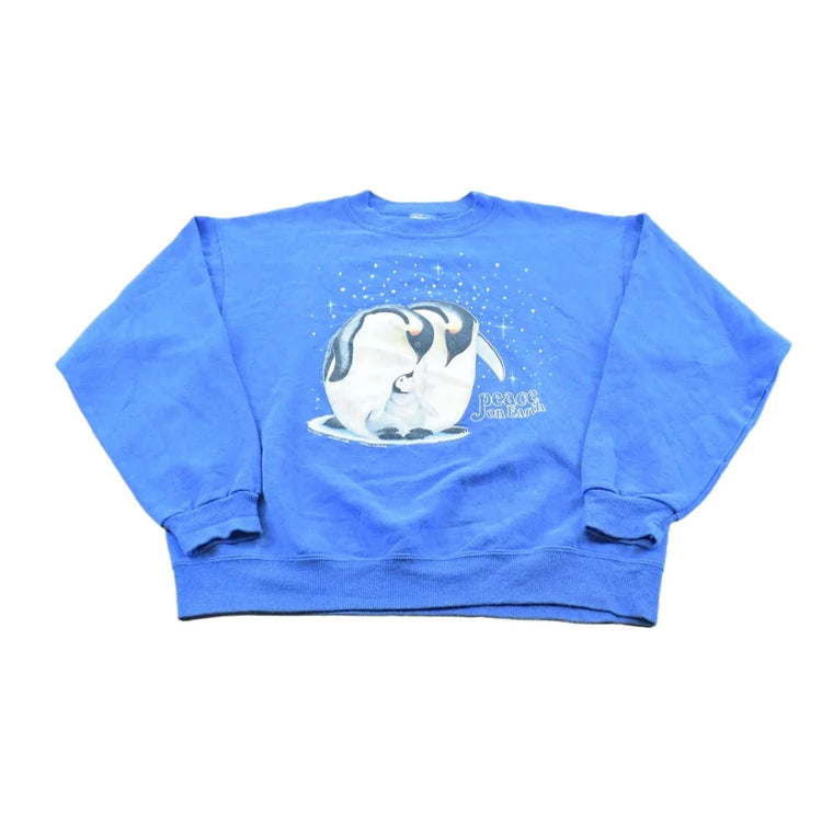 Vintage 1990s Peace On Earth Penguins Arctic Sweatshirt Men's M from propervintagecanada