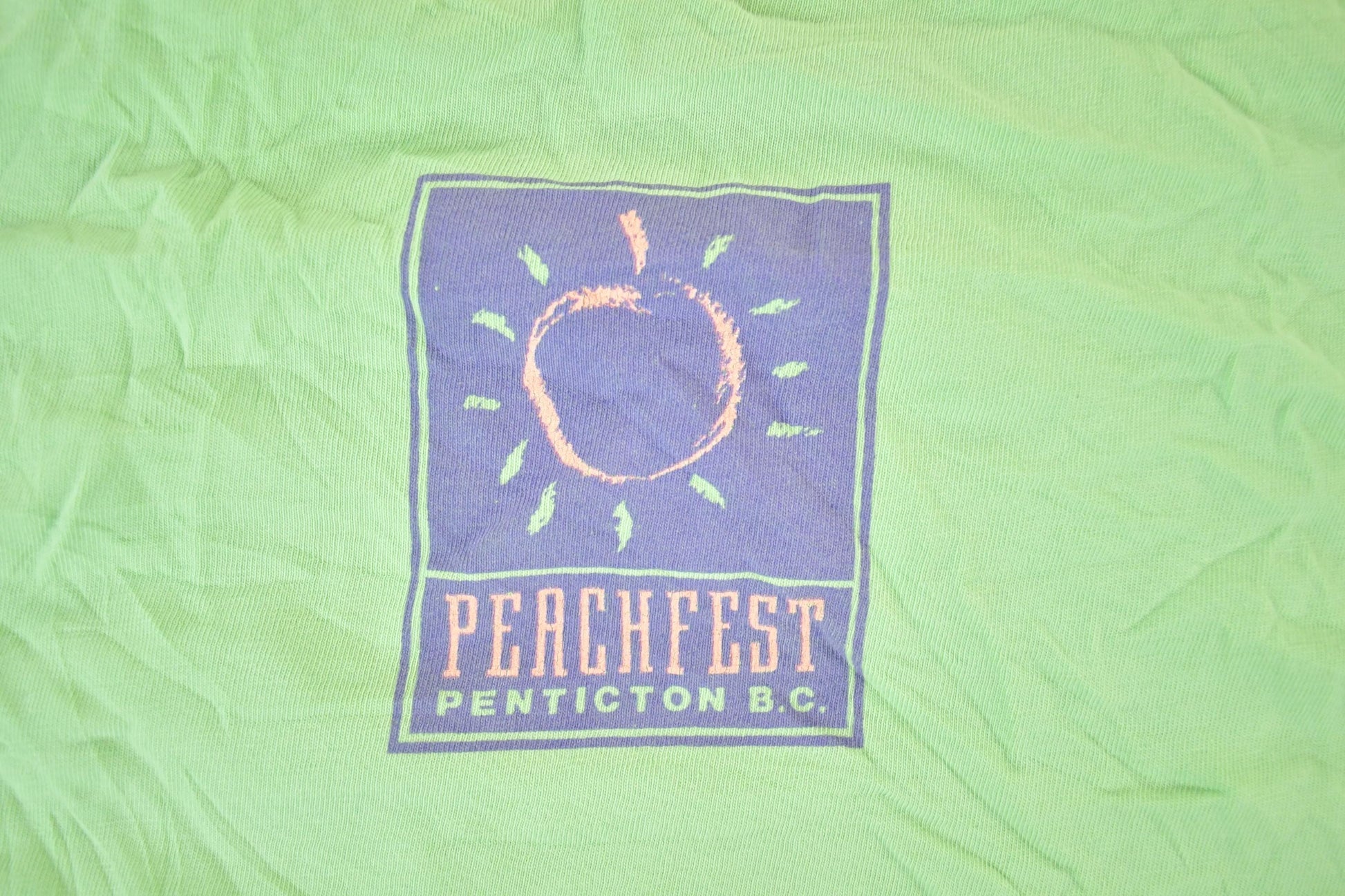 Vintage 1990s Peach fest Penticton B.C Souvenir Single Stitch Graphic Print T-Shirt Made In USA Men's Large from propervintagecanada