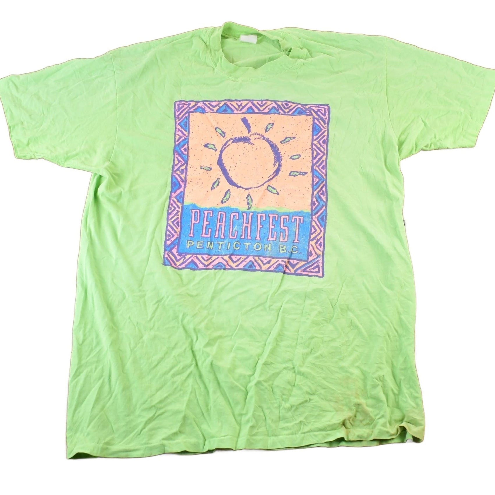 Vintage 1990s Peach fest Penticton B.C Souvenir Single Stitch Graphic Print T-Shirt Made In USA Men's Large from propervintagecanada