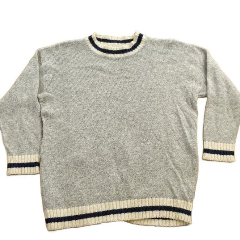 Vintage 1990s Peach Tree Neutral Striped Knit Sweater Men's Large from propervintagecanada