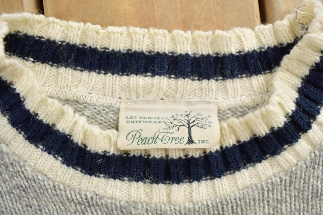 Vintage 1990s Peach Tree Neutral Striped Knit Sweater Men's Large from propervintagecanada