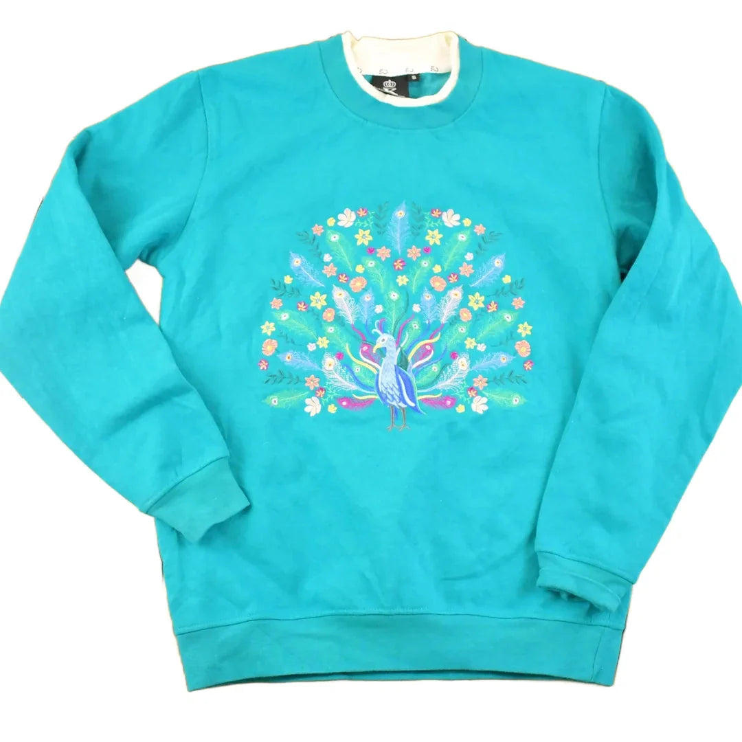 Vintage 1990s Peacock Double Collar Souvenir Crewneck Sweatshirt Women's S / 90's Tourist Vacation Graphic Sweater from propervintagecanada